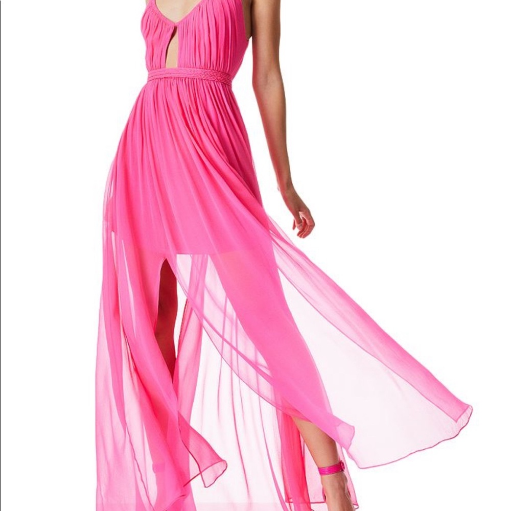 Alice & Olivia Silk Maxi in Hot Pink!! Keyhole cutout and braided straps.